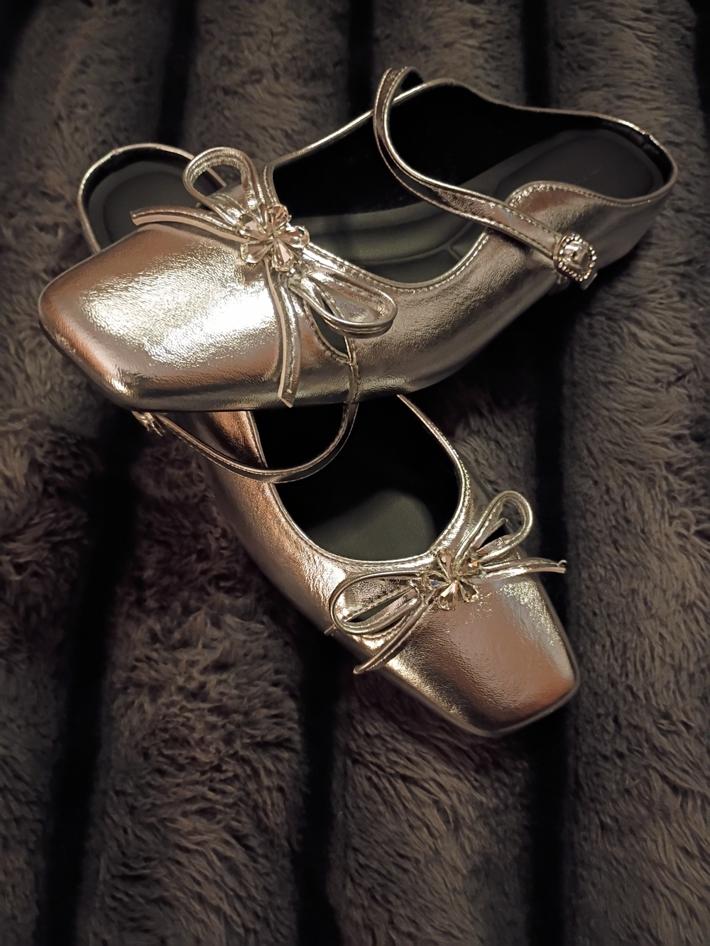 Xin Jing Metallic Silver Mary Jane Mules / Half-Slippers